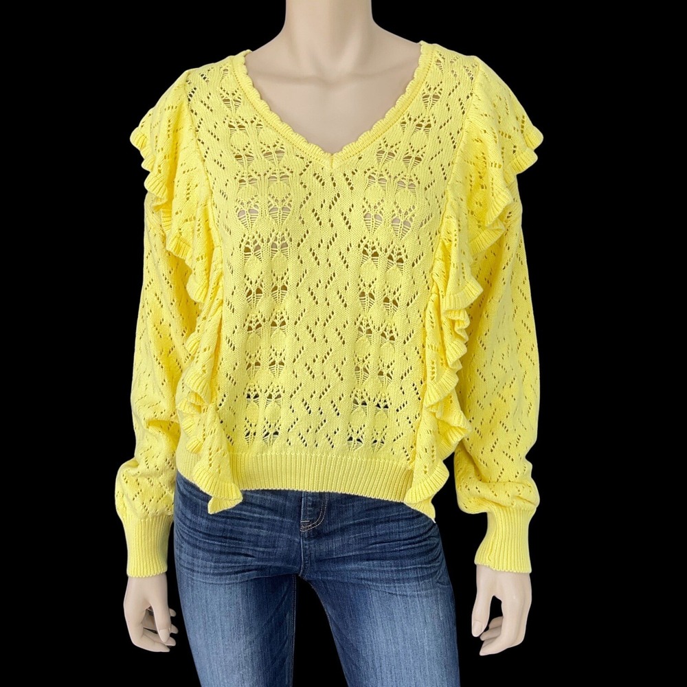 Marc New York Sweater Women XS Yellow Long‎ Sleeve Open-Knit Andrew Marc NWT